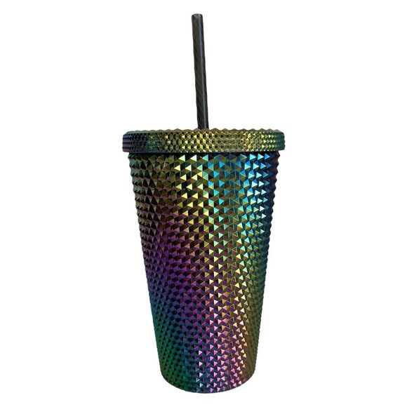 NWT Starbucks OIL SLICK Cold Cup Grande BLACK BLING Tumbler Rainbow Studded 2023 - Picture 2 of 4